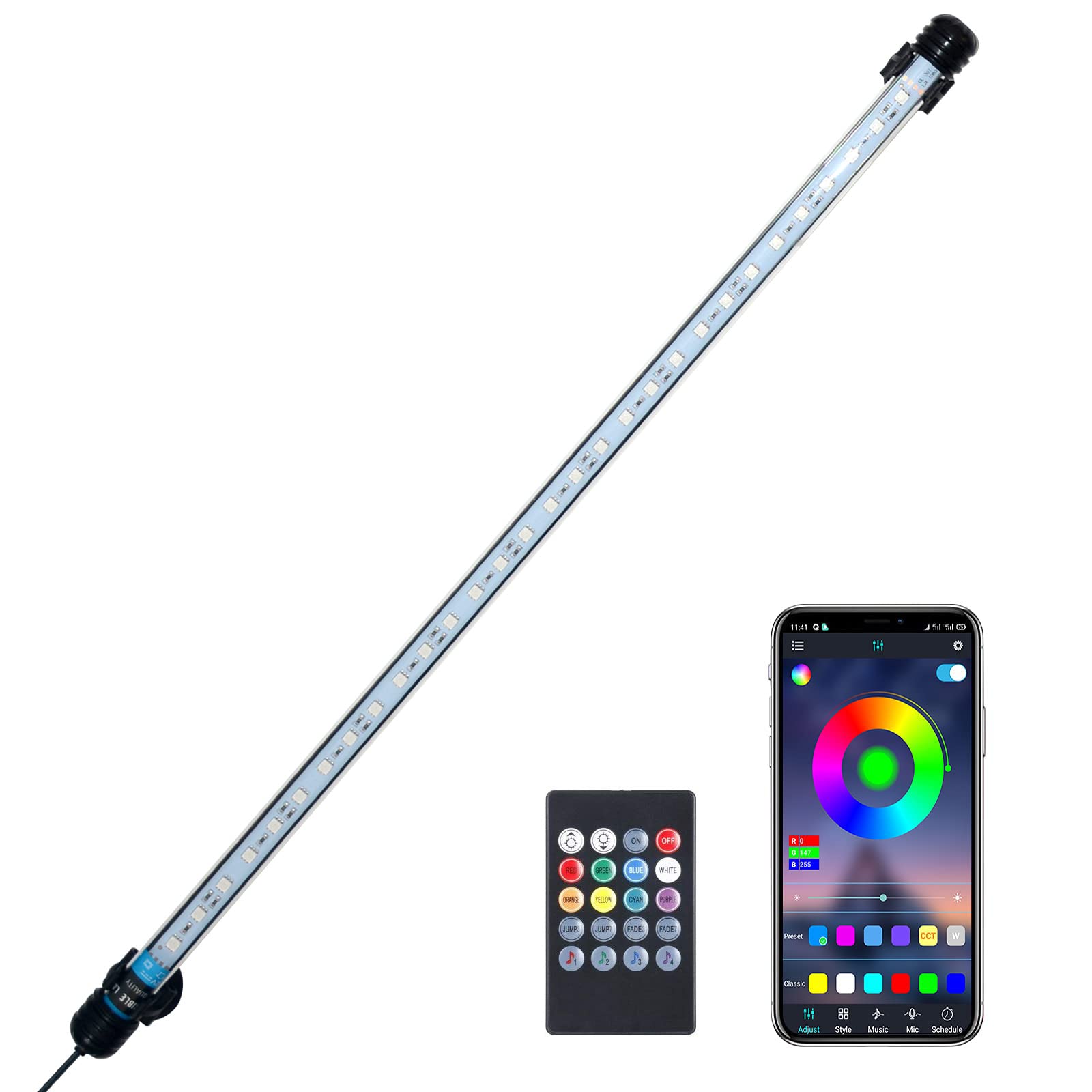 VARMHUS Submersible LED Aquarium Light,Fish Tank Light with Remote Controller&APP Control,DIY Full Spectrum Optional Color&Intelligent Timing and Dimming,29 Light Modes and 4 Music Modes RGB-58cm