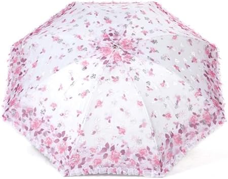 Amazon Com Biscount Latest Stylish Pink Butterfly Flower Lace Umbrella Lady S Anti Uv Parasol Triple Folded Sunny And Rainy Umbrella Rain Women Garden Outdoor