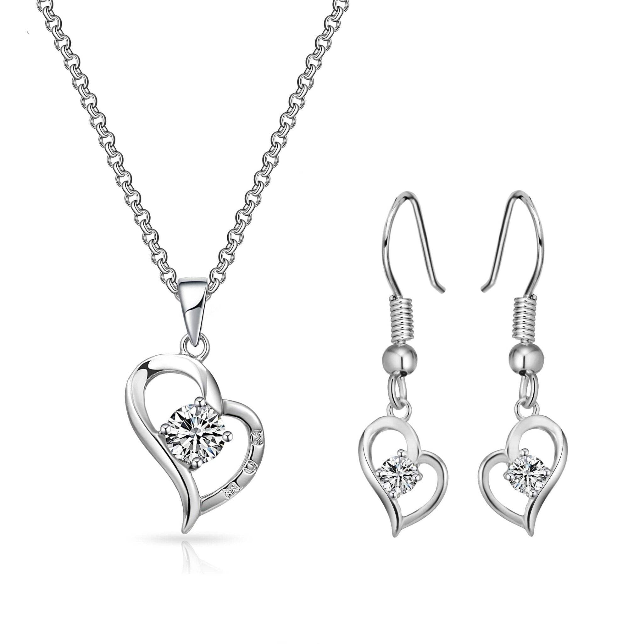Philip Jones Heart Mum Necklace and Earrings Set Created with Zircondia® Crystals