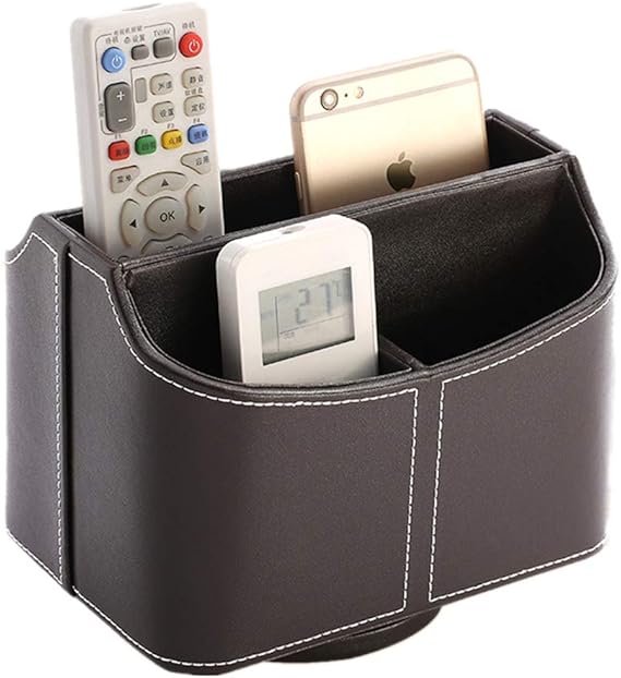 PU Leather Remote Control Holder 360 Degree Spinning Desk
