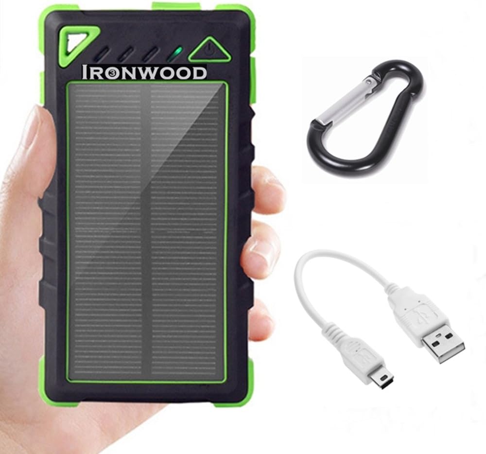 IRONWOOD Solar Charger - Portable USB Charger and Backup Battery For Your Cell Phone - Light Weight Waterproof Dustproof Shock Resistant Outdoor With Flashlight (Green)