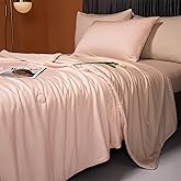 LLanCL Cooling Blankets for Hot Sleepers - Cool Like Ice Cream Lightweight Blanket for Summer with Double Side Cold, Cooling Comforter, Quilt, Fabric for Bed (Throw Size 47" x 59" Pink & Beige)