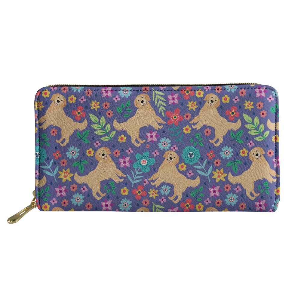Woisttop Groovy Golden Retriever Dog Flower Animal Flower Long Wallets Women Coin Purse Credit Card Holder Gift for Ladies
