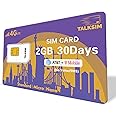 TALKSIM Data SIM Card 2GB 30Days, USA SIM Card 4G LTE Support AT&T, T-Mobile Network Compatible with Unlocked Security Camera/Router/Mobile WiFi Hotspot/GPS Tracker/Tablet iot Devices