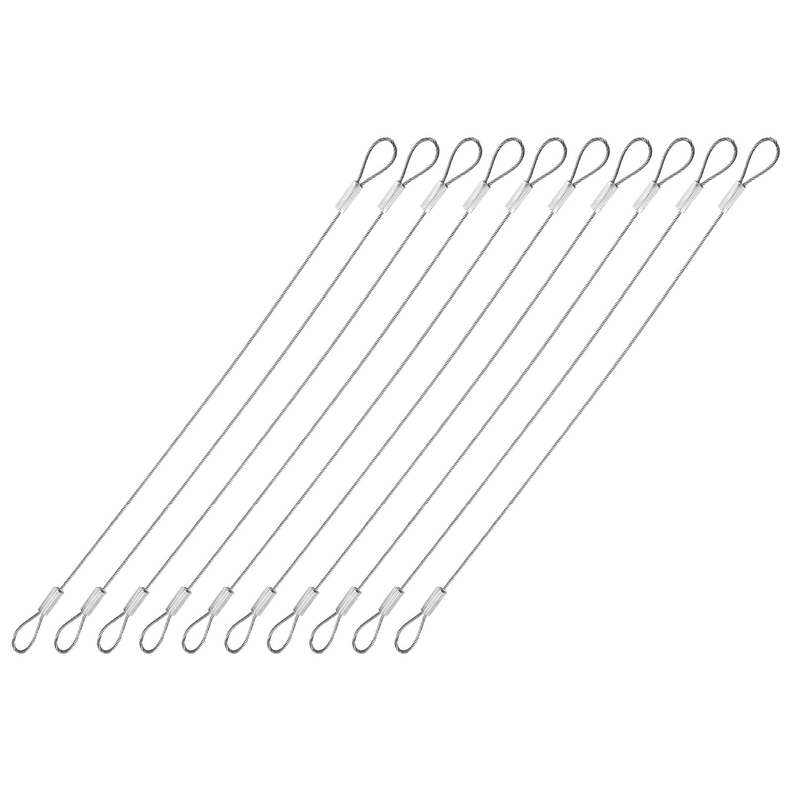 M METERXITY 10 Pcs Stage Light Safety Cable, 0.03 Inch Dia Security Rope with Double Loops | Great for Outdoor, DJ Stage, Lighting, Luggage Locks (Silver Tone, 8-Inch)