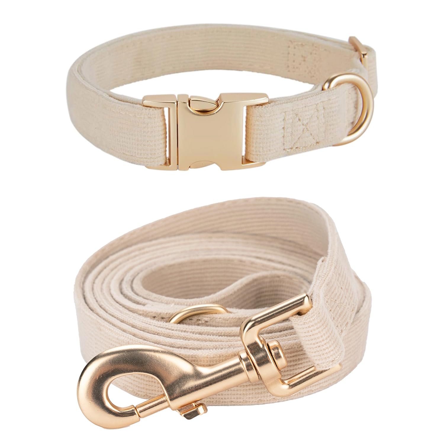 Photo 1 of Ewinoom Soft Corduroy Dog Collar and Leash Set Adjustable Durable Wedding Dog Collars with Metal Buckle and Lead for Small Dogs,Beige