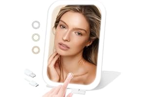 Koolstuffs Travel Mirror for Makeup, Rechargeable Light up Pink Mirror with 72 LED Lights,1000mAh Batteries, 3 Colors Light Modes USB Portable Desktop Mirror with Dimmable Touch Screen (White)