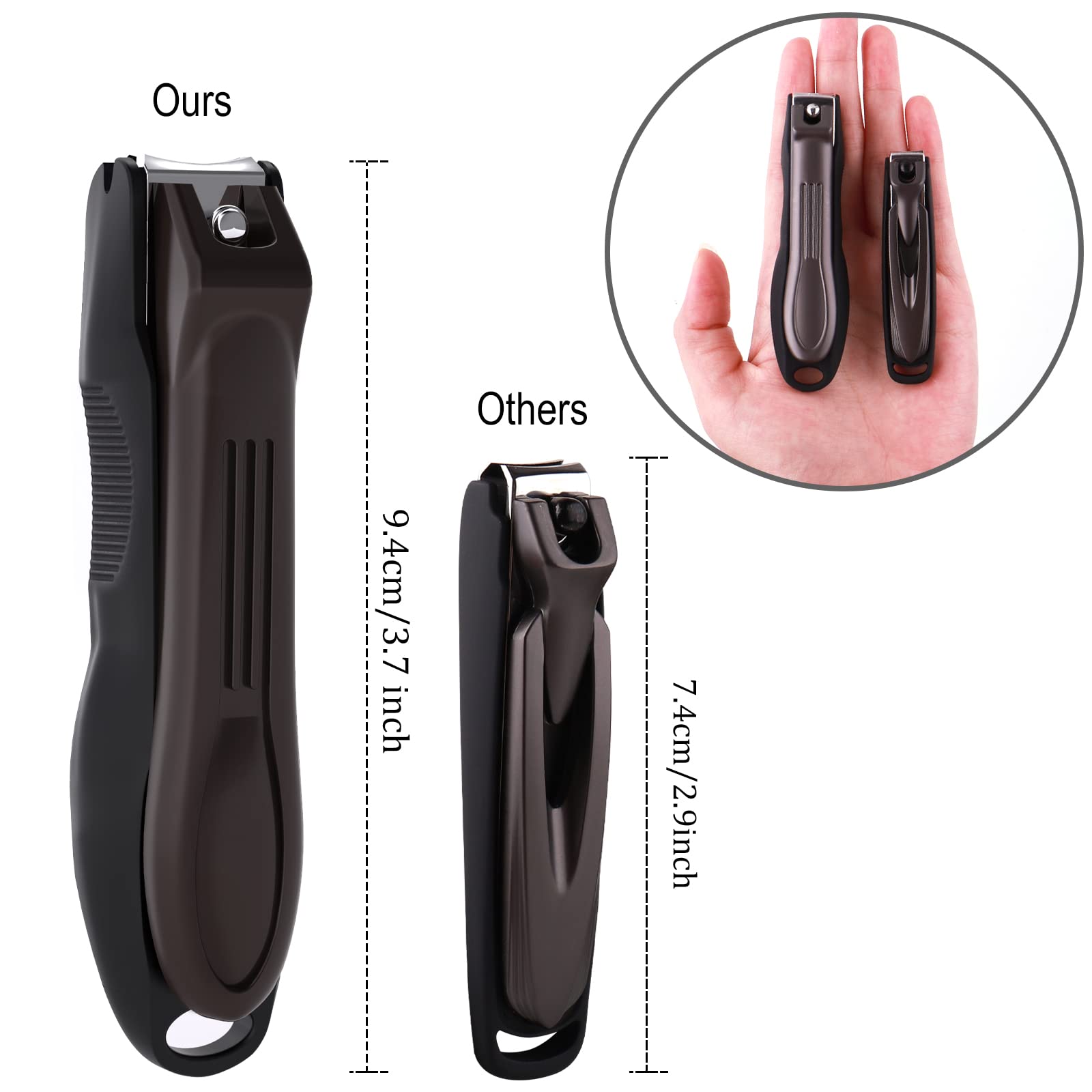 GLAMFIELDS Nail Clippers with No Splash Storage Box, Large Fingernail Toenail Clipper Detachable Easy Clean Nail Cutter Trimmer with Nail Files for Men & Women, Leather Case Packed(Black -1Pack) - Image 2