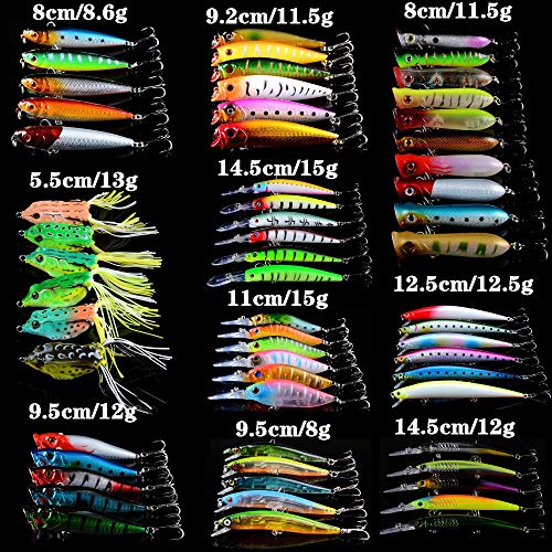 L-MEIQUN, 60pcs Angelköder Set Mixed 10 Modell-Harte Köder Artificial Make-Qualitäts-Bass Crankbait Wobbler Kunststoff…