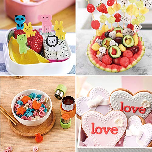 BAKHUK 12pcs Vegetable Shapes Cutters, Fruit Cookie Cutters, Melon Baller Scoop and Carving Knife and 10 Kids Fruit Picks Forks, for Cookies and Kids Crafts, Kitchen Food Decoration
