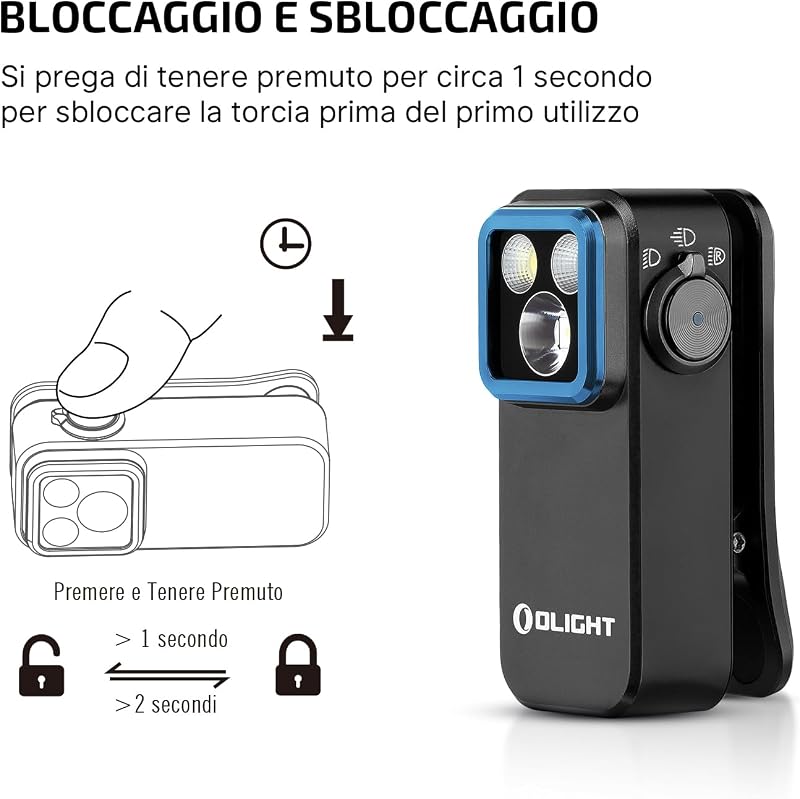 Oclip Pro Mini Torcia EDC Ricaricabile con Clip 500LM 120M