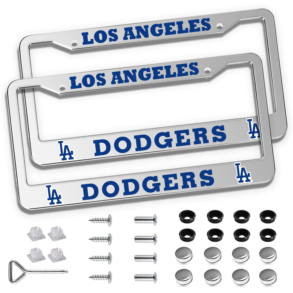 Photo 1 of 2 Piece License Plate Frames for Dodgers Fan, Anti-Dirty and Rustproof Aluminum Alloy License Plate Frames US Standard License Plate Holder with Screw Caps Set (D-Silver)