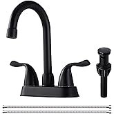 Matte Black 4-Inch Centerset Bathroom Faucet, 2-Handle 3-Hole Sink Faucet with Pop-up Drain & Supply Lines