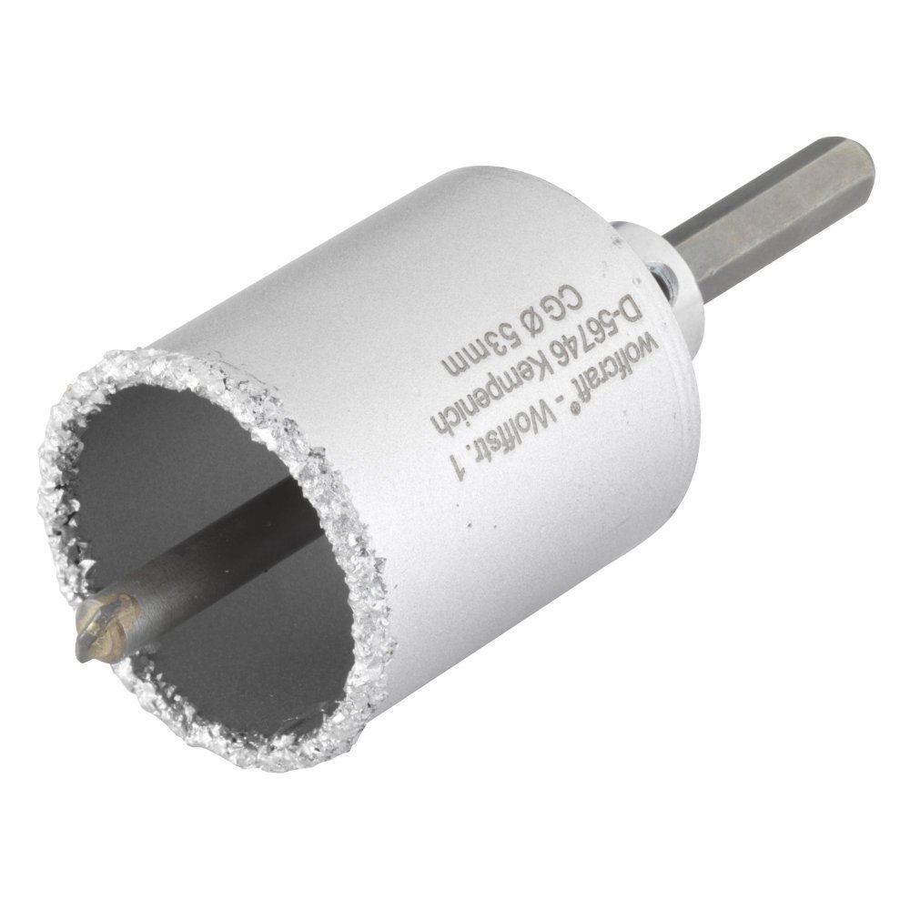 wolfcraft Annular Bit, Tungsten Carbide Coated, with Mandrel I 3895000 I for Plumbing and Electrical installations in Brick Walls and Stone, Cutting Depth 55 mm