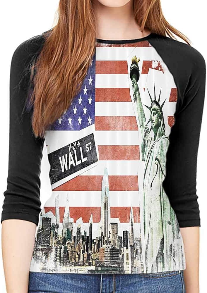 QIAOQIAOLO American Decor Women's Blouse 3/4 Sleeve Breathable Slim-fit Teens