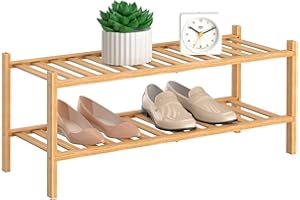 RONGJIA Shoe Rack, 2 Tier Bamboo Shoe Rack for Closet, Stackable Wooden Shoe Organizer, Free Standing Wood Shoe Shelf for Entryway Small Space, 27" x 11" x 13", Natural