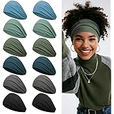 Z-CHARMMY Sweat Headbands for Women, Workout Headbands for Short Hair, Extra Wide Head Bands for Long Hair, 12 Pieces