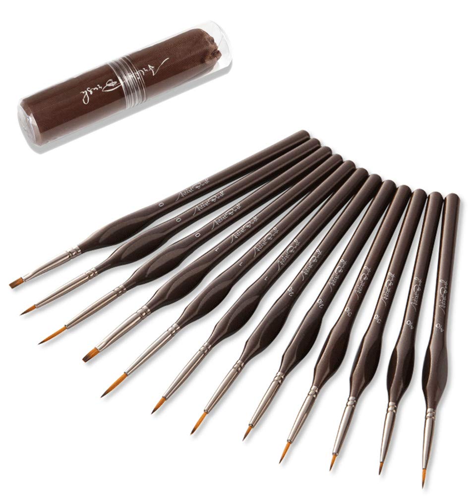 Paint Brush Set Artist Painting Brushes for Art Painting for Watercolors,Acrylics,Inks,Gouache,Oil and Tempera (12pcs Triangular Wooden Handle Detail Brush Set)