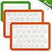 AshleyRiver Macaron Silicone 3 Piece Non Stick Baking Mats with Measurements 2 Half Sheet Liners and 1 Quarter Sheet Mat, Non Toxic and FDA Approved,Orange and Green