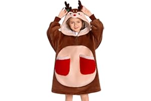 OLAOLA Wearable Blanket Hoodie for Kids - Oversized Animal Hooded Blanket - Soft Warm Cozy Sherpa Fleece Sweatshirt