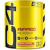 C4 Ripped Pre Workout Powder Cherry Limeade | Creatine Free + Sugar Free Preworkout Energy Supplement for Men & Women | 150mg Caffeine + Beta Alanine + Weight Loss | 30 Servings