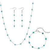 Krudan Turquoise Jewelry Set for Women Western Jewelry 18K Gold/Silver Plated Beaded Turquoise Necklaces for Women Boho Beach Choker Necklace