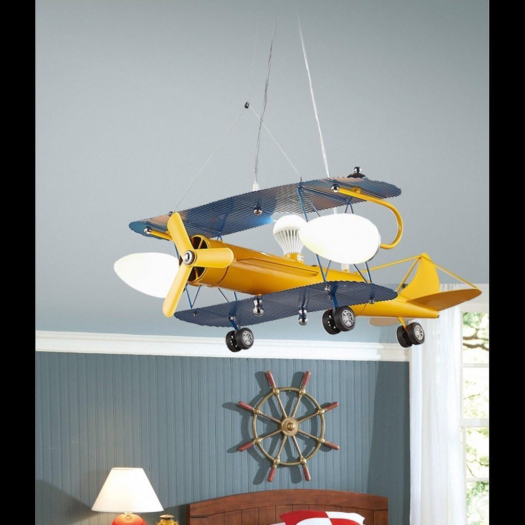 LOVELY LIGHT Creative Retro Airplane Model Children Chandelier LED Pendant Lights for Boys Bedroom Restaurant Cafe Iron Ceiling Lights (Size : L67×w65 h80cm warm)