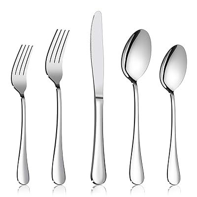 Silverware Set, 40-Piece Flatware Set, E-far Stainless Steel Eating Utensils Service for 8, Dinner Knives/Forks/Spoons, Simple &amp; Classic Design, Mirror Polished &amp; Dishwasher Safe
