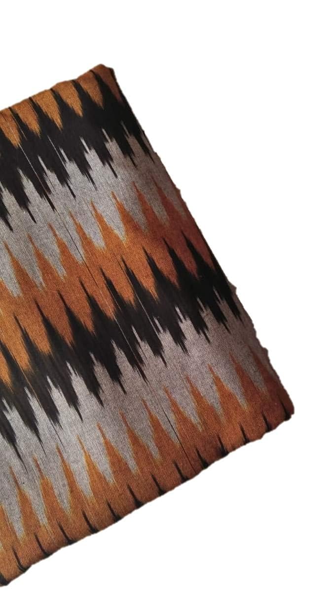 perennial women cotton ikat fabric 100 cms black dull yellow gray chevron