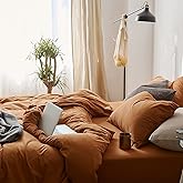 Omelas Caramel Pumpkin Duvet Cover Queen Size Burnt Orange Rust Modern Minimalist Style Solid Color Bedding Sets 3 Pieces Soft Microfiber Comforter Covers with Zipper Closure for Women Men
