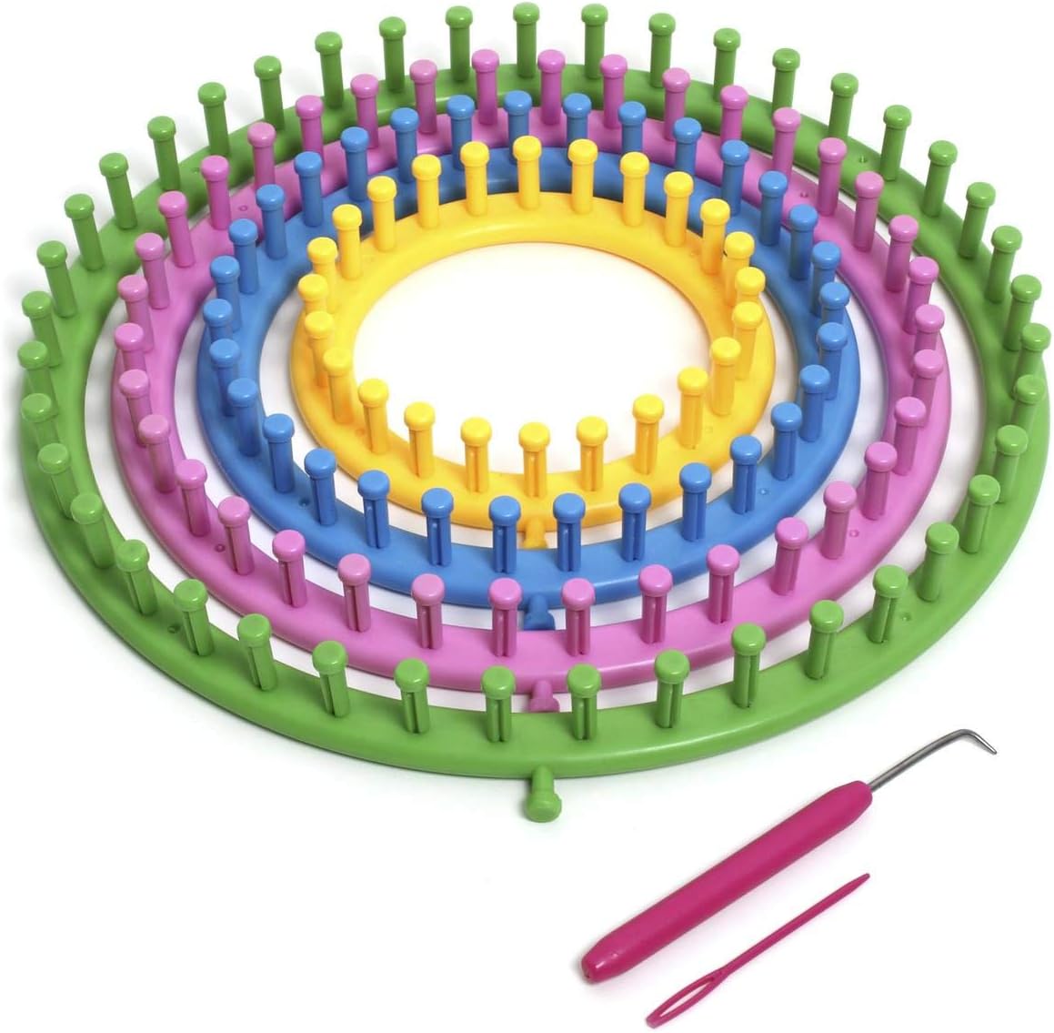 iGadgitz Home U6988 - Telar Redondo, Telar Circular, Loom Knitting Loom Set, Kit de Tejido (4 tamaños - 14cm|19cm|24cm|29cm) con Aguja de Punto y Ganchillo - Multicolor