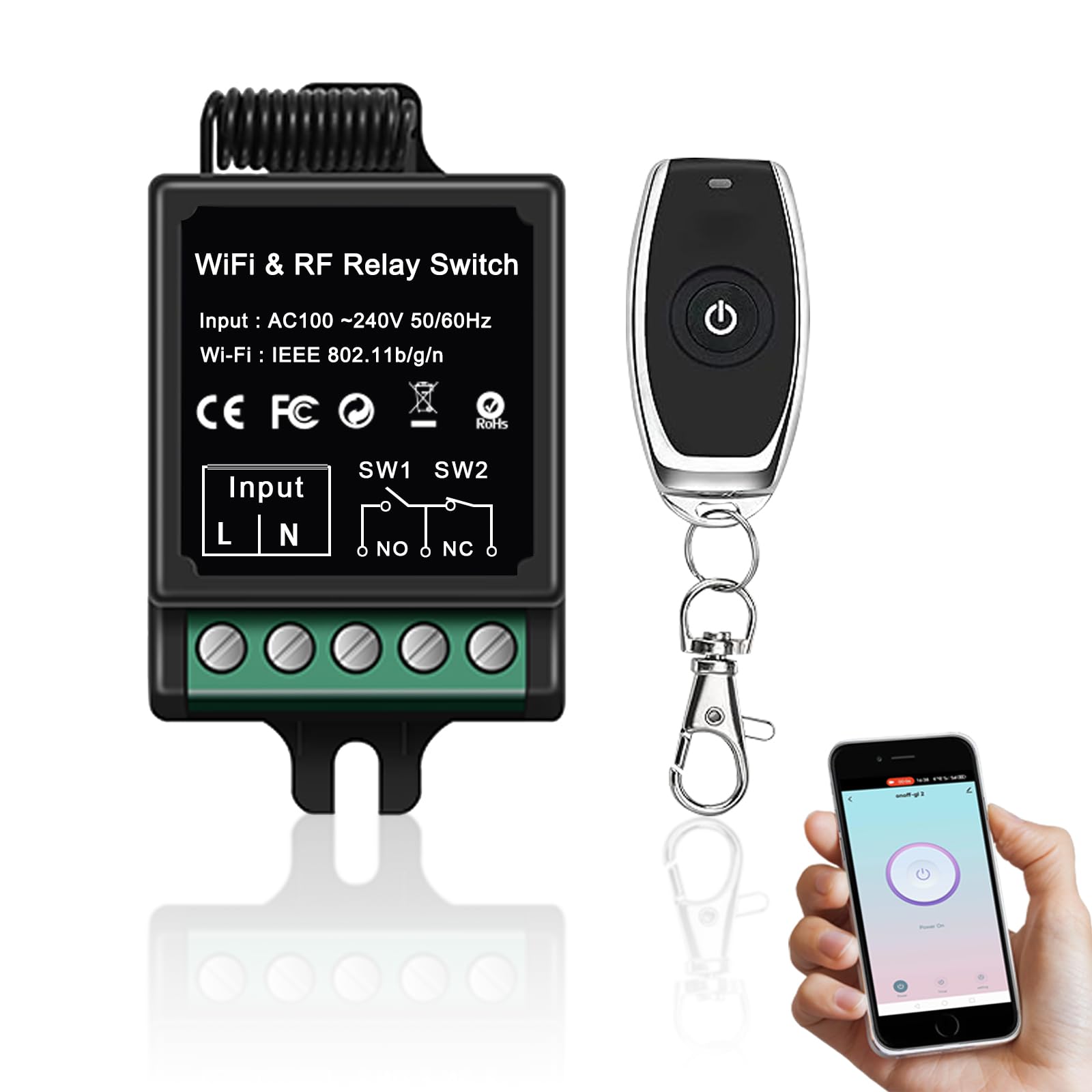 Photo 1 of idealWIN Smart Dry Contact Switch, AC Wireless Relay with RF Remote (165ft) & Tuya App, NO/NC 8A/250VAC & 8A/30VDC - for Garage Door,Lights, Alexa/Google Home Compatible