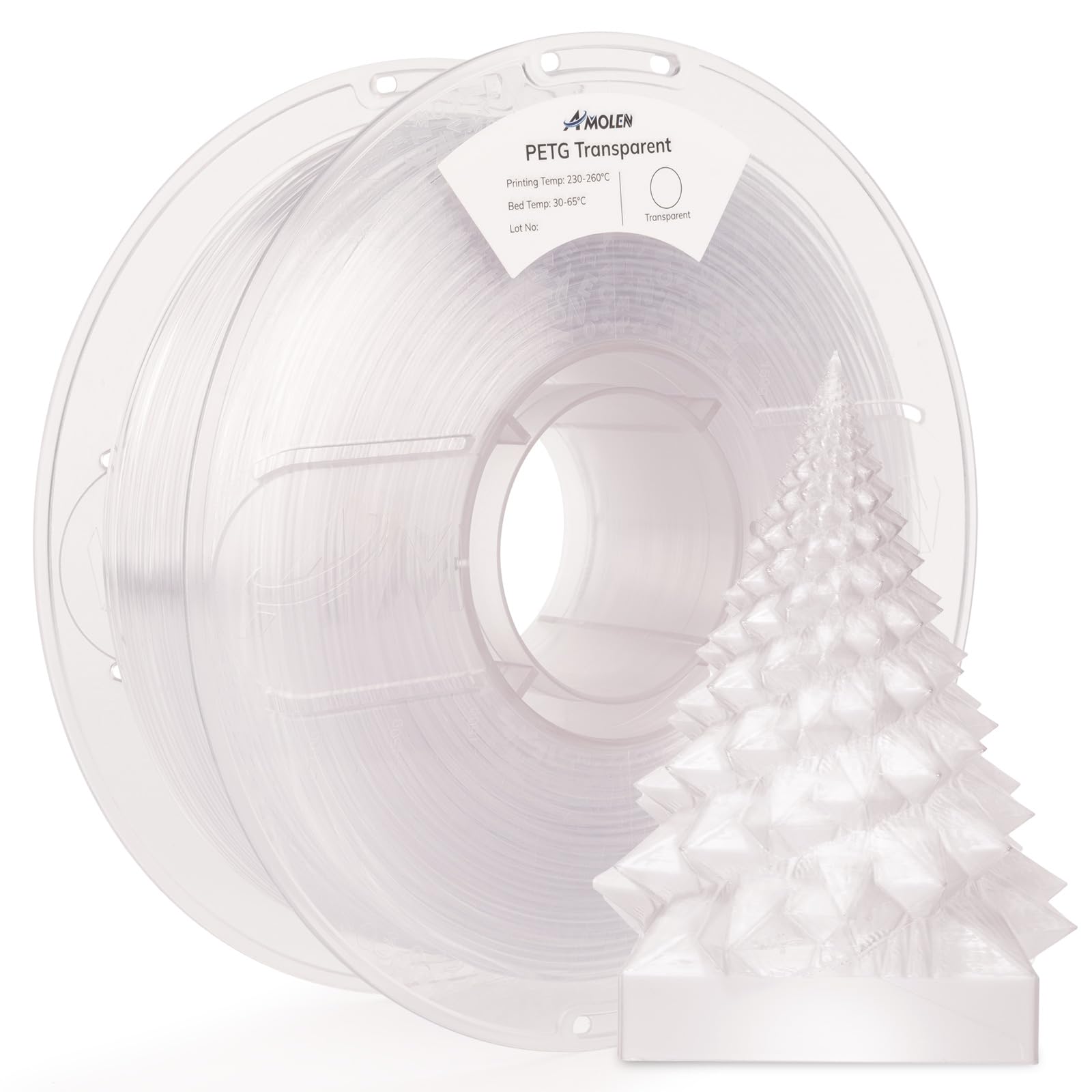 Photo 1 of AMOLEN Rapid PETG Transparent 3D Printer Filament 1.75mm +/-0.02mm,Transcucent petg500mm/s High Speed Strong Toughness Clear White Color 1KG/2.2lb