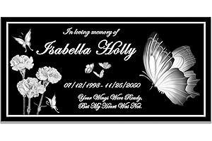 Memorial Stone Personalised, Headstone for Graves, Granite Memorial Plaques, Grave Markers, Cemetary Headstones (Butterfly)
