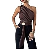 SHENHE Women's Off The Shoulder Tops Ruched Sleevless Asymmetrical Tops Metallic Buckle Dressy Going Out Blouse