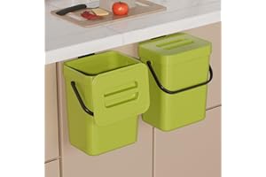 TODAYGO 2 Pack Hanging Trash Can, Kitchen Under Sink Garbage Can with Lid, Sealed Food Compost Bin, Office Waste Basket on Desktop, Bathroom Small Trash Bin Wall Mounted, Rv Bathroom Trash Can, Wall
