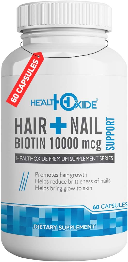 HealthOxide Biotin 10000 mcg Supports Healthy Hair Skin and Nail โ 60 Veg Capsules