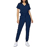 Monarch Uniforms Slim Fit Stretchy Scrubs Women's Jogger Scrub Set Slim Jogger Scrubs with Tuck-In Top for Women