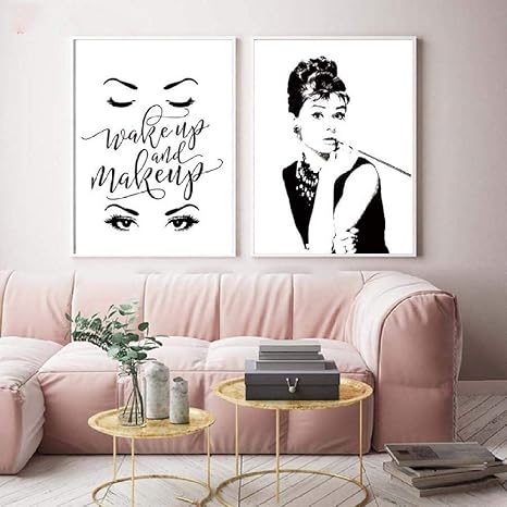 Amazon クラシックオードリーヘップバーンpotraitメイクアップ現代のポスター プリントキャンバス絵画壁アートモジュラー壁絵寝室の家の装飾 40x60cmx2pcs いいえフレーム ウォールステッカー オンライン通販
