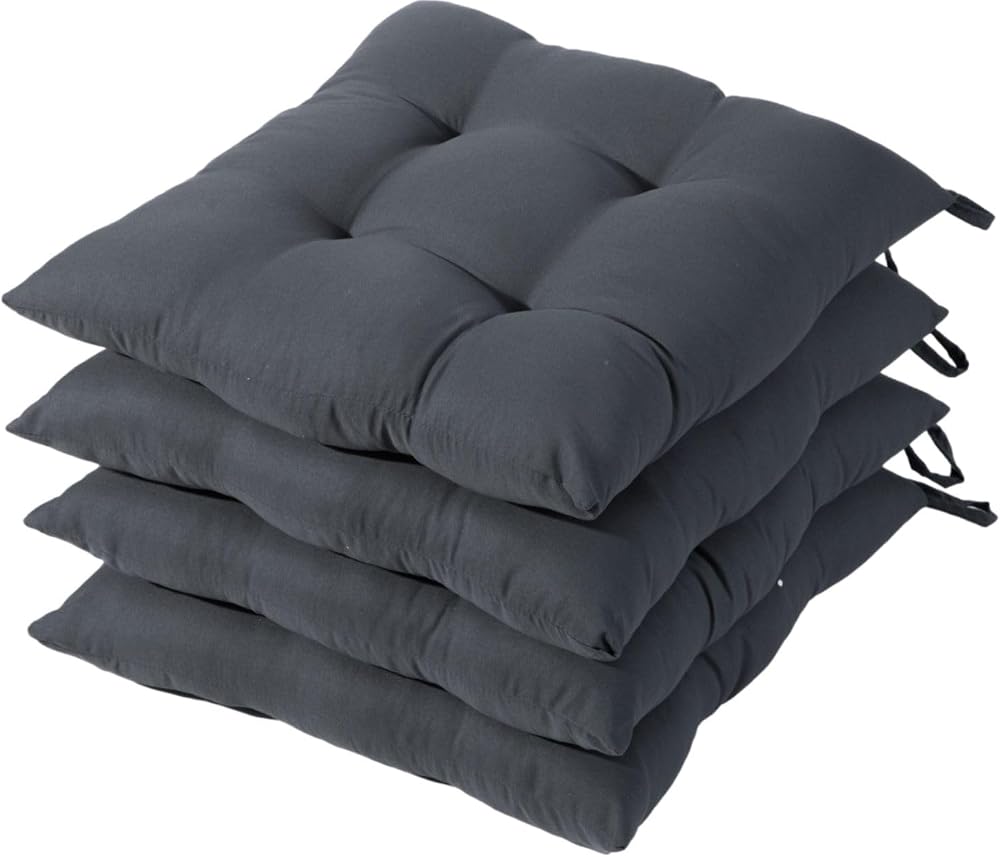 HAMO 4x 38x38 cm Graphite Dining Chair Seat Cushions Set