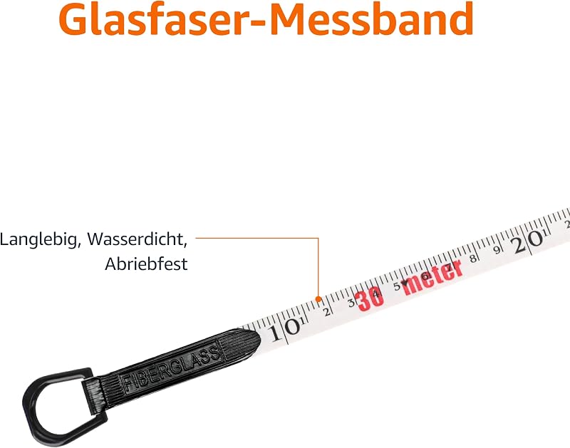 Offenes Rollbandmaß, Glasfaser, 100 Fuß (30 m) , Skala, stoßfestes Gehäuse, Orange