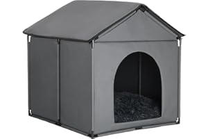 LOOBMBNS Large Dog House Soft Indoor with Internal Size 30x28x23in for Labrador Husky Samoyed Golden Retriever German Shepherd, Large Pet House with Soft Cushion, Oxford Fabric, 31x30x31in, Gray