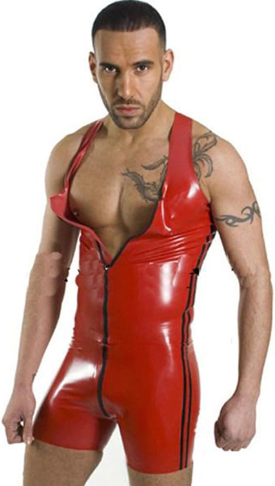 Adult Men's Red Faux Leather PVC Corset Gay Male Erotic Game Bodysuit Lingerie