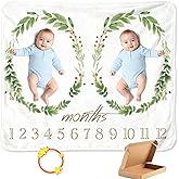 JIX SDFFAY Baby Monthly Milestone Blanket Twins Month Blanket for Newborn Boys & Girls, Soft Flannel Mat with Photo Prop for Baby Shower, Neutral 51x40 Inches