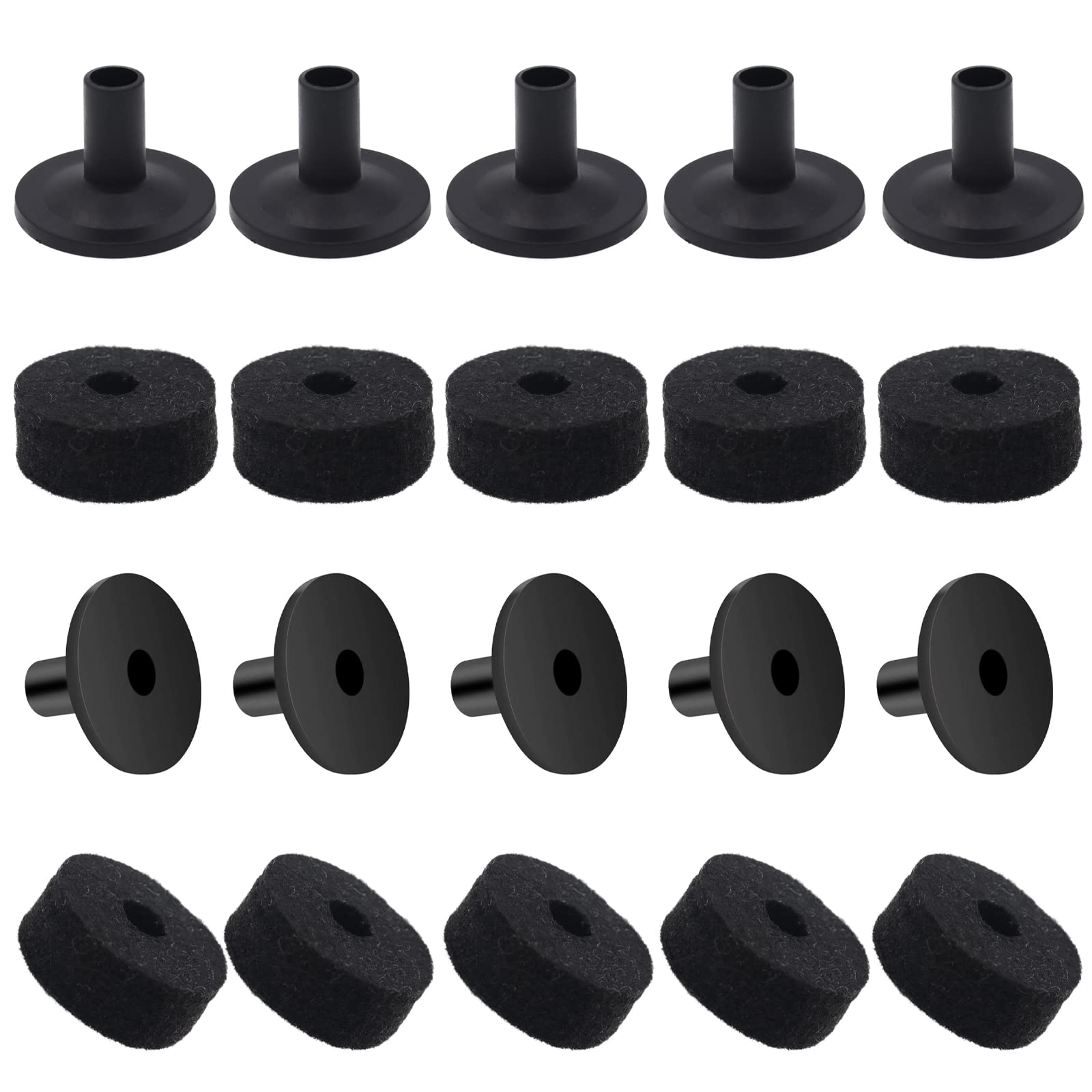Photo 1 of Cheerock Set of Cymbal Stand Sleeves and Felts, 10pcs Black Standard Size Cymbals Stand Felt Pads, 10pcs Plastic Cymbal Sleeve Replacement Accessories
