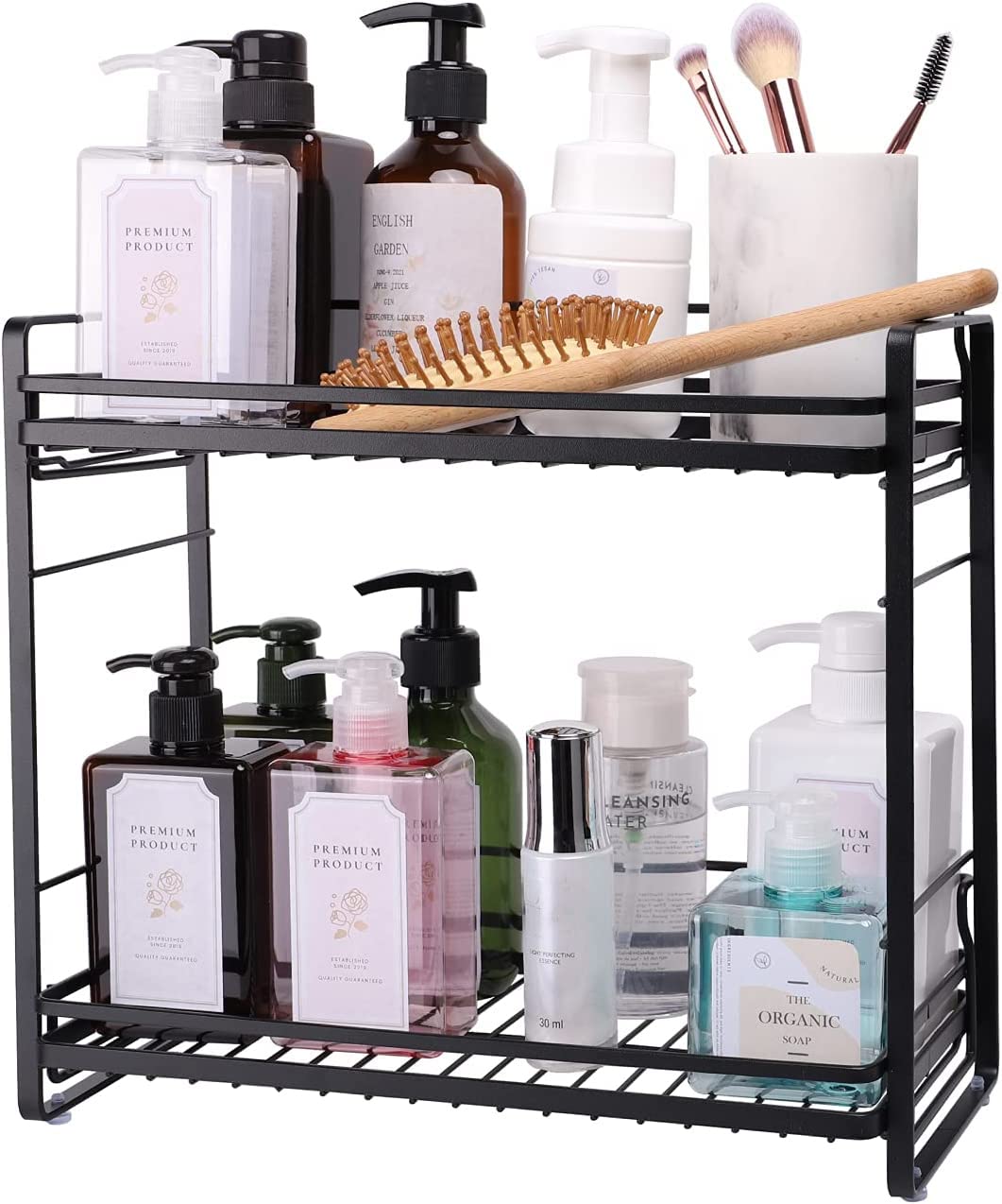 zccz Bathroom Organizer Countertop, Metal 2-tier Bathroom Storage Shelves Tray Shower Caddy Kitchen Shelf for BatKitchen Office Organization, Black