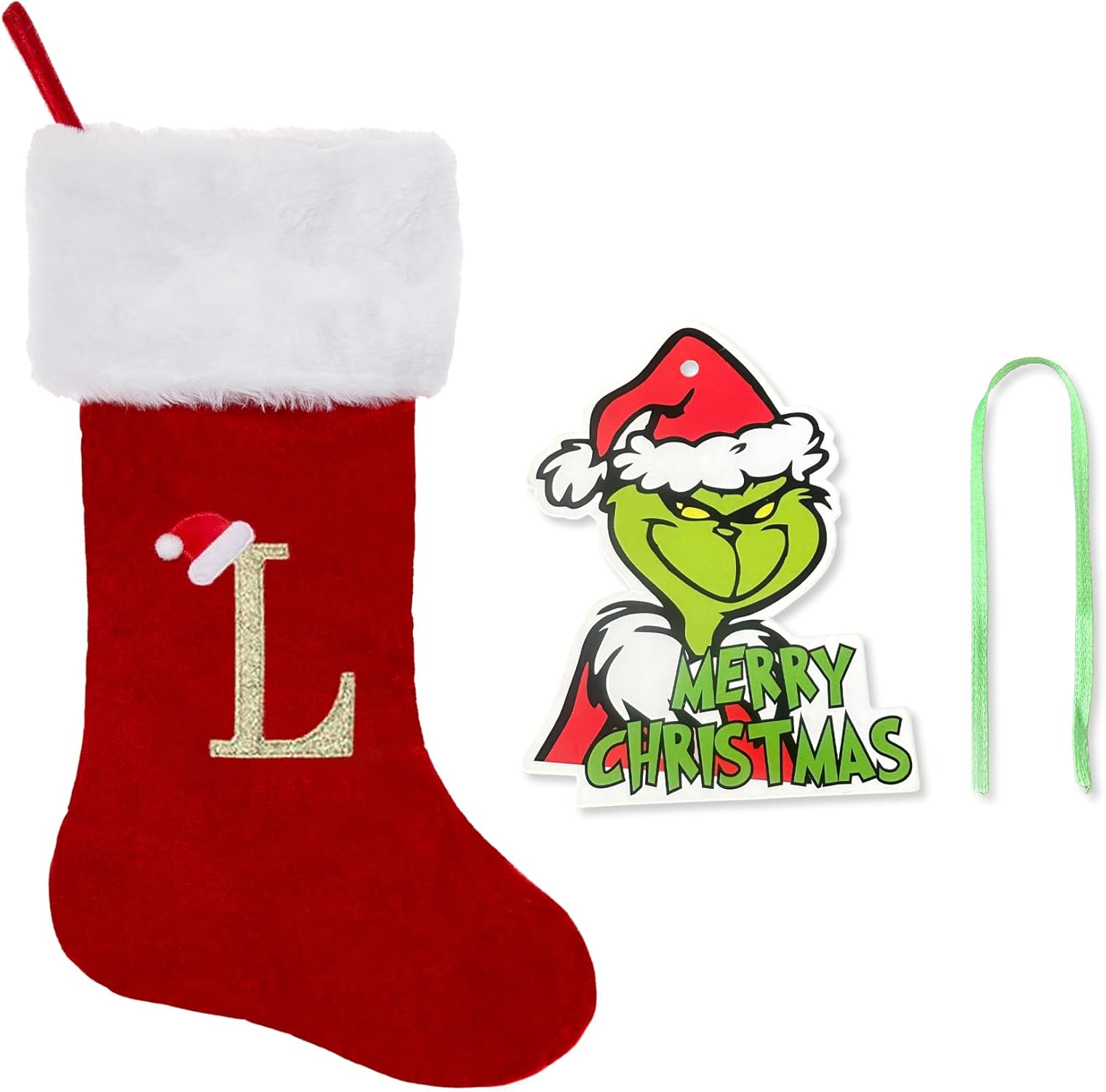 Stockings & Holders - CRSTAFU Monogram Christmas Stocking, 20 Inches Family Initial Xmas Stockings, Super Soft White Plush Cuff with Deluxe Red Velvet Body and Gold Letter(L)