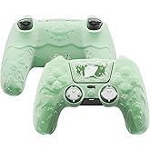 PlayVital for PS5 Controller Cover Skin - Cute Ocean Whisper Series Semi-Clear Silicone Case for PS5 Controller with Thumb Grip & Sticker, Charging Station Compatible, Full Protection - Pastel Green