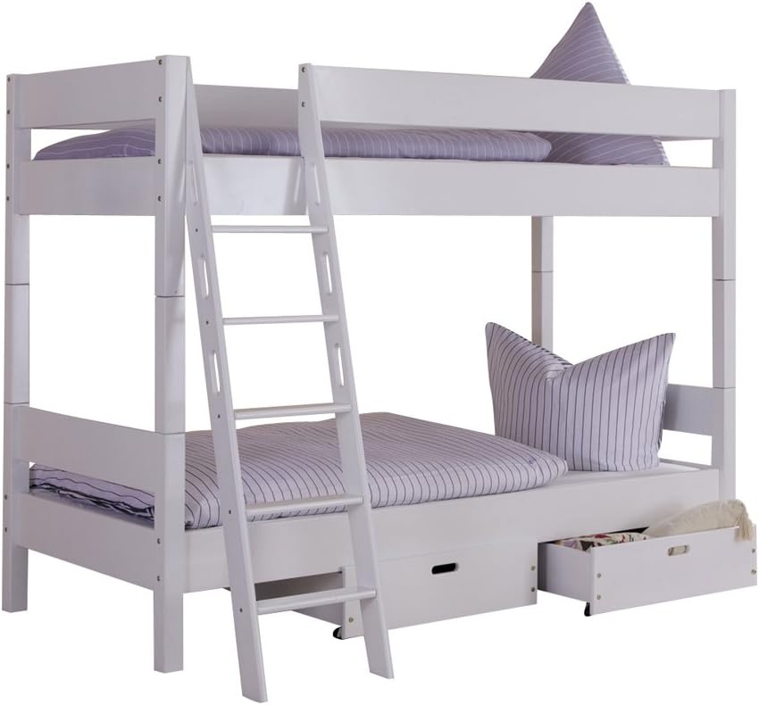 Relita Stefan, Solid Wood, White Painted Bunk Bed with Drawers in White