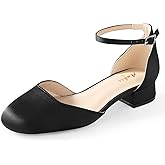 Ankis Closed Toe Heels for Women, Black Nude White Gold Silver 1 Inch Women's Flats Low Block Heel Women Dress Shoes Womens Pumps Work Shoes with Ankle Strap for Spring Fall